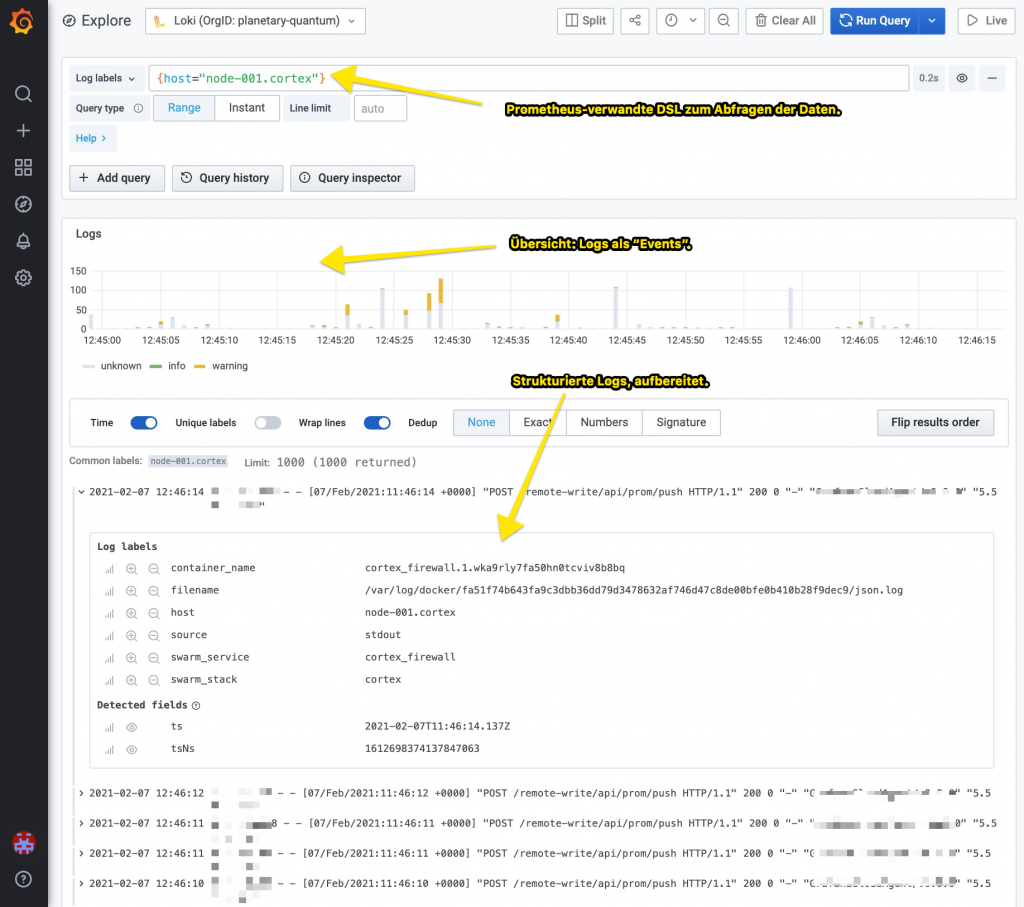 Grafana as frontend for logs from Loki (Example: Logs from our Cortex cluster)